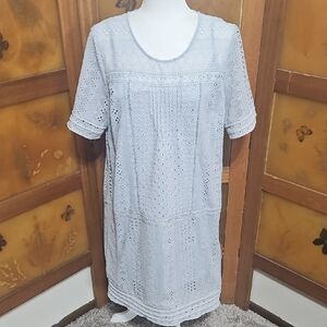 Sundance Lucille Gray Lace Eyelet Shift Dress